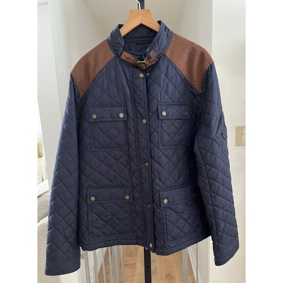 Lauren Ralph Lauren Jackets & Blazers - EUC Lauren Ralph Lauren  Quilted Jacket With Brown Suede Accents & Buckle Collar